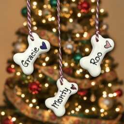 Small Dog Christmas Decoration, Personalised Dog Bone Hanging Ceramic Decoration - thumbnail 2