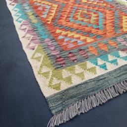 Runner Rug Aztecis, Handmade Artisan Afghan Turkish Aztec Natural Wool Kilim 402x82 cm - thumbnail 2