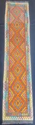 Runner Rug Aztecis, Handmade Artisan Afghan Turkish Aztec Natural Wool Kilim 402x82 cm - thumbnail 1