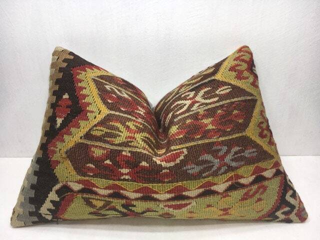 Vintage Handwoven Kilim Pillow Cover, Turkish Bohemian Accent - 16x24 - image 1