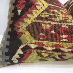 Vintage Handwoven Kilim Pillow Cover, Turkish Bohemian Accent - 16x24 - thumbnail 3