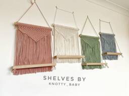100% Natural Cotton Macrame Solid Oak Hanging Shelf/Wall Decor/Solid Oak Shelf/Eco Packaging/Eco Friendly/Shelving/Vegan Friendly, Vegan - thumbnail 1