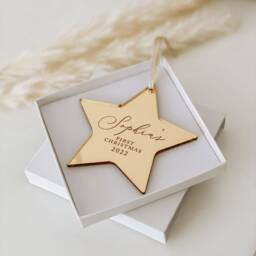 Baby's First Christmas Decoration, Personalised Star Ornament, Keepsake 1St Xmas Tree Bauble, Secret Santa Gift Idea, Rose Gold, Gold, Silver - thumbnail 3