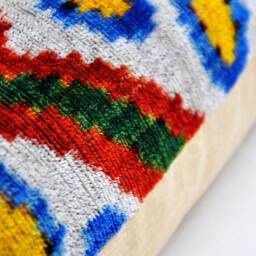 Handloom Silk Velvet Ikat Pillow Cover, Decorative Cushion - thumbnail 4