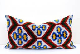 Handloom Silk Velvet Ikat Pillow Cover, Decorative Cushion - thumbnail 1