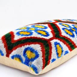 Handloom Silk Velvet Ikat Pillow Cover, Decorative Cushion - thumbnail 2