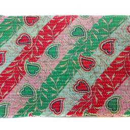 Floral Kantha Quilt Handmade Indian Cotton Twin Bedspread - thumbnail 2