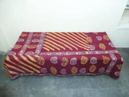 Floral Kantha Quilt Handmade Indian Cotton Twin Bedspread