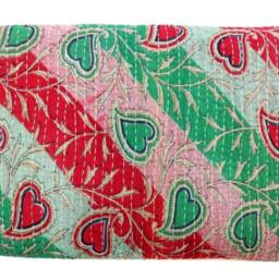 Floral Kantha Quilt Handmade Indian Cotton Twin Bedspread - thumbnail 3