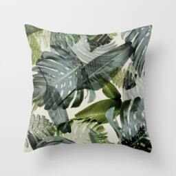 Banana Leaf Pillow, Palm Leaf Tropical, Resort, Retro, Greens, Leaf, Resort Original Design 18 X 18, 22X22 Inches Beach Decor - thumbnail 1