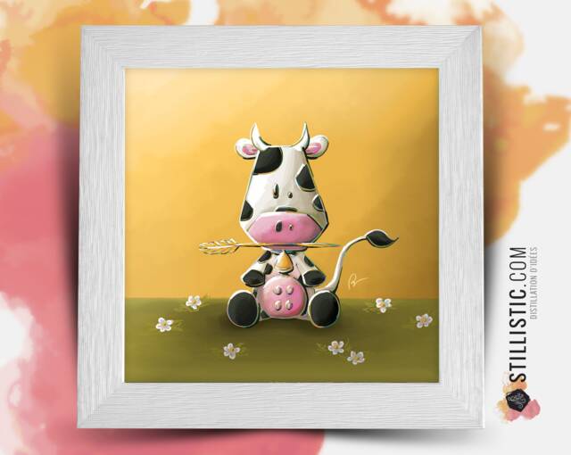 Square Frame With Christmas Cow Illustration For Baby Child's Room 25x25cm - image 1