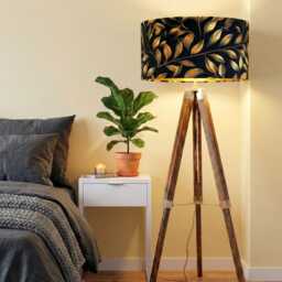 Handmade By Order Luxury Black Gold Leaf Plant Tree Pattern Velvet Drum Table & Ceiling Lamp Shade All Shapes Sizes Available Lini - thumbnail 2