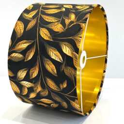 Handmade By Order Luxury Black Gold Leaf Plant Tree Pattern Velvet Drum Table & Ceiling Lamp Shade All Shapes Sizes Available Lini - thumbnail 3