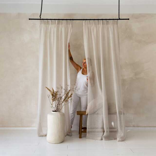 Sheer Linen Curtains, Pencil Pleat Curtain Panels, Lightweight Window Drapes, Treatments - image 1