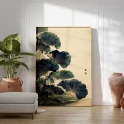 Green Japanese Botanical Poster - Lotus Leaf Illustration Print Minimal Nature Wall Art - thumbnail 3
