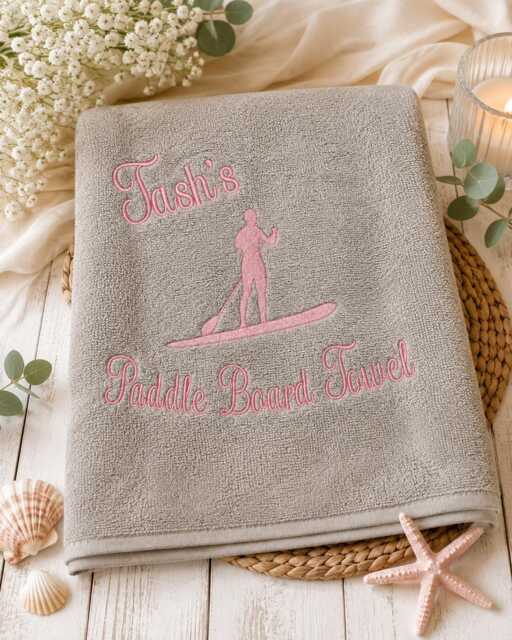 Embroidered Paddle Board Towel, Custom Name Gift - image 1