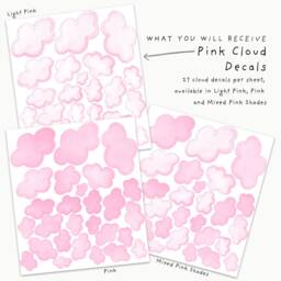 Fabric Wall Decal Set, Pink Watercolor Clouds, Kids Room Decals, Cloud Sticker, Nursery Decor, Removable - thumbnail 2