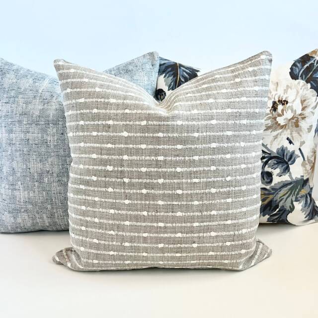 Gray Beige Woven Stripe Pillow Cover Natural Zinc Decorative Cushion - image 1