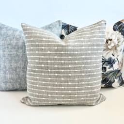 Gray Beige Woven Stripe Pillow Cover Natural Zinc Decorative Cushion - thumbnail 1