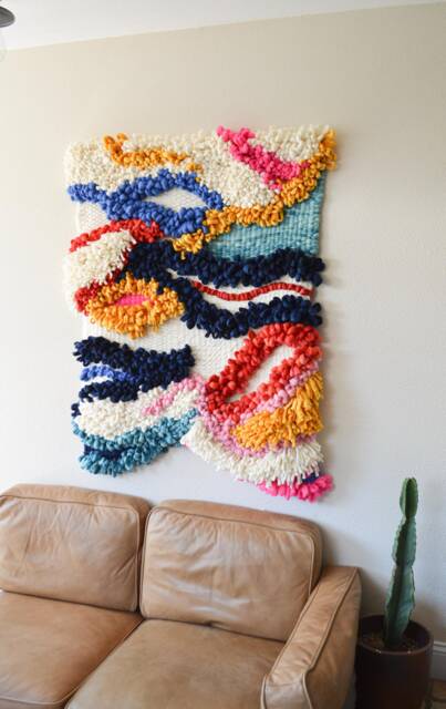 Bold Colorful Wall Hanging - Sculptural Wool Tapestry With Red, Navy & Pink Abstract Fiber Art For Modern Living Room - image 1