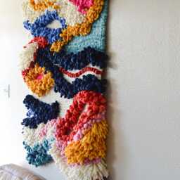 Bold Colorful Wall Hanging - Sculptural Wool Tapestry With Red, Navy & Pink Abstract Fiber Art For Modern Living Room - thumbnail 3