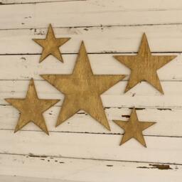 Star Set 5 Pc Wall Art Wooden Stars Outdoor Decor Holiday Silver Gold Christmas Three Distressed Metallic Color - thumbnail 3