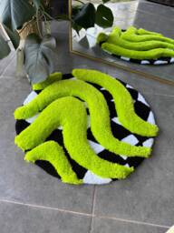 3D Vibrant Green & Checkered Fluffy Handmade Tufted Rug - thumbnail 1
