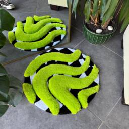 3D Vibrant Green & Checkered Fluffy Handmade Tufted Rug - thumbnail 2