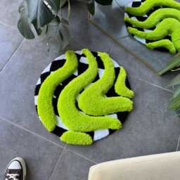3D Vibrant Green & Checkered Fluffy Handmade Tufted Rug - thumbnail 4
