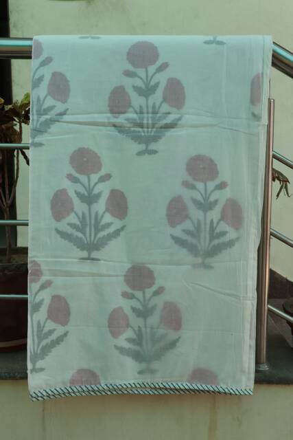 Hand Block Print Cotton Dohar Organic Ac Quilt, Soft Throw - image 1
