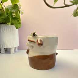 Faun Succulent Planter With Drainage, Handmade Ceramic Mythical Creature Plant Pot, Funny Small Gold Horns, Gift For Love - thumbnail 3