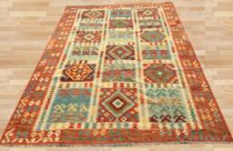 Handmade Afghan Kilim Rug, Chobi Design, Ethnic Home Decor - 304 cm X 202 cm - thumbnail 1