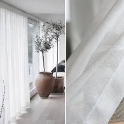 Pair Of Pleated White Linen Look Curtains Voile Drapery, Window Sheers Sheer Drapery Panel Bedroom Custom - thumbnail 2