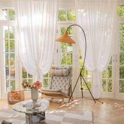 Pair Of Pleated White Linen Look Curtains Voile Drapery, Window Sheers Sheer Drapery Panel Bedroom Custom - thumbnail 3