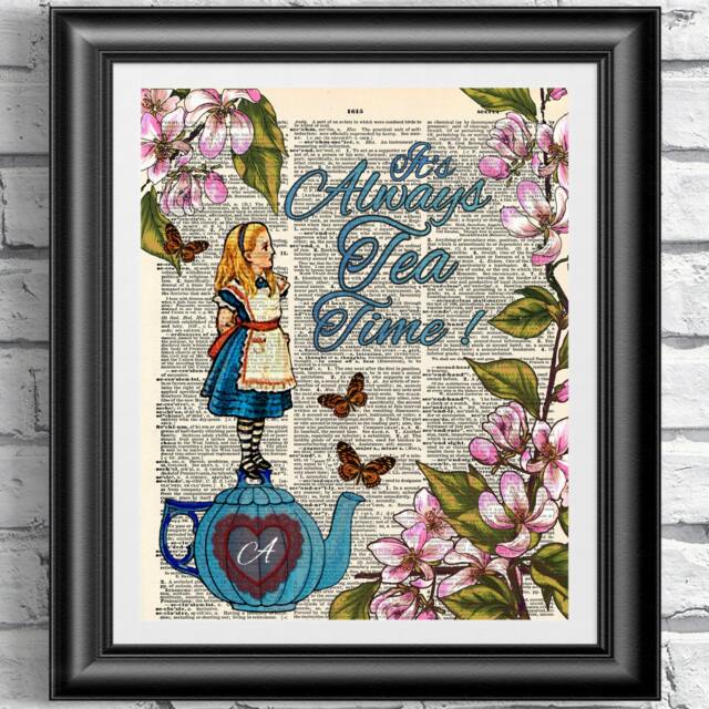 Alice in Wonderland Art Print It's Always Tea Time, Antique Dictionary Page - image 1
