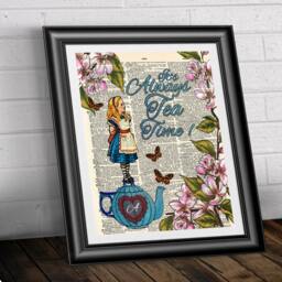 Alice in Wonderland Art Print It's Always Tea Time, Antique Dictionary Page - thumbnail 2