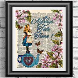 Alice in Wonderland Art Print It's Always Tea Time, Antique Dictionary Page - thumbnail 1