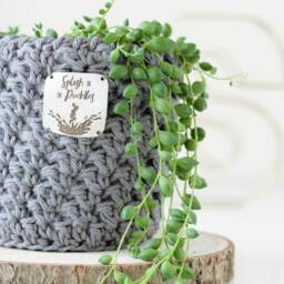 Handmade Crochet Plant Pot Cover Slate Grey Cotton, Plastic Free - thumbnail 2