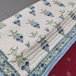 Hand Block Print Cotton Quilt, Floral Jaipuri Razai, Handmade Queen Bedspread