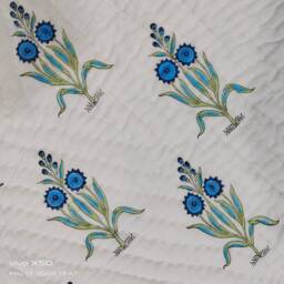 Hand Block Print Cotton Quilt, Floral Jaipuri Razai, Handmade Queen Bedspread - thumbnail 4