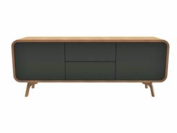 Wood Sideboard With Black Fronts, Low Tv Unit Drawers & Compartments, Console, Stand, Vinyl Record Storage, Media Console - thumbnail 1