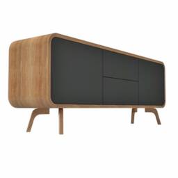 Wood Sideboard With Black Fronts, Low Tv Unit Drawers & Compartments, Console, Stand, Vinyl Record Storage, Media Console - thumbnail 3