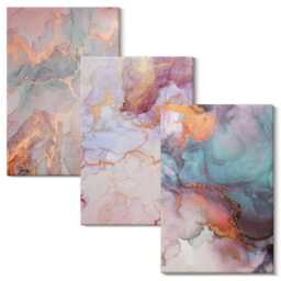 Canvas Wall Art Set Of 3 - Patterns in Pastel Colors With Accents, Pink Large, Abstract Hanging Piece - thumbnail 1