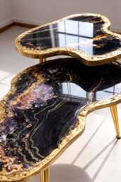 Crystal Geode-Look Coffee Table, Handmade Epoxy Resin Black Gold Art Side Table , Modern Home Decor Legs - thumbnail 1