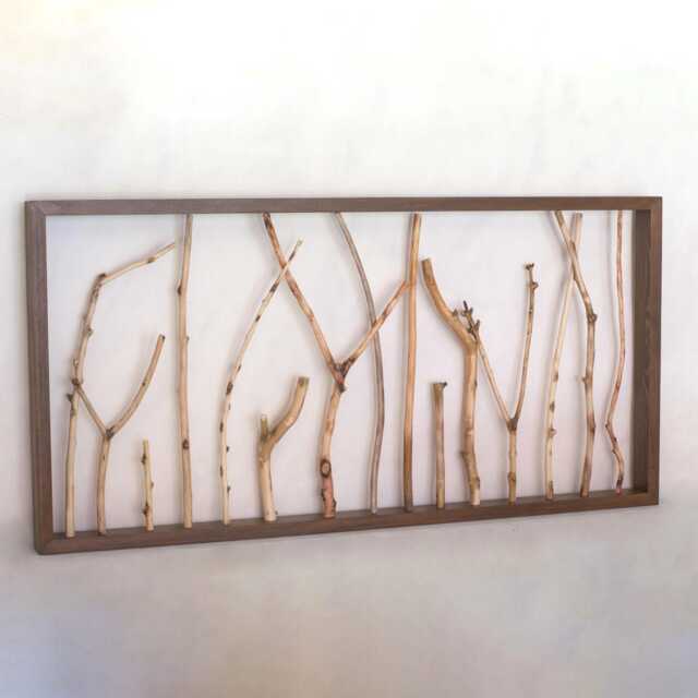 Horizontal Framed Tree Branch Wall Art - Sculptural Design Scandinavian Nature Decor - image 1