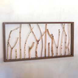 Horizontal Framed Tree Branch Wall Art - Sculptural Design Scandinavian Nature Decor - thumbnail 1