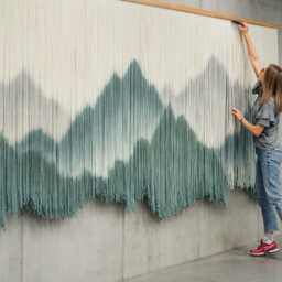 Large Dip Dye Wall Hanging, Modern Tapestry, Vertical Yarn Decor, Living Room Fiber Art - thumbnail 4
