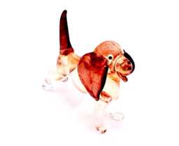 Hand Blown Glass Miniature Beagle Dog Pet Little Animal Brown Tiny Figurine Statue Decoration Collectible Small Craft Painted Figure Deco