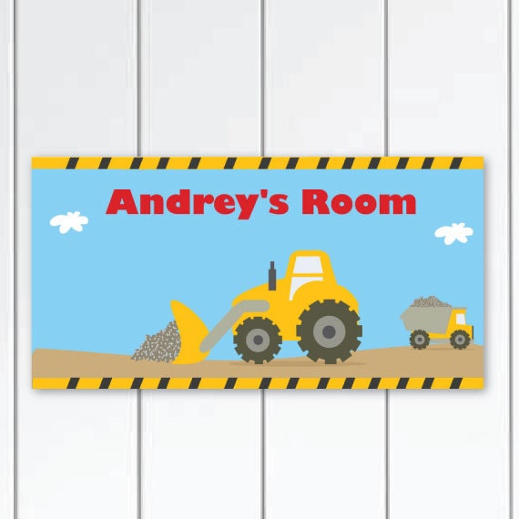 Yellow Bulldozer Boys Door Sign & Truck, A Construction Bedroom Wall Art, Personalized Decor With - image 1