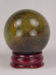 African Golden Tiger Eye Lapidary 39mm Diameter Sphere With Stand 4898K - thumbnail 1